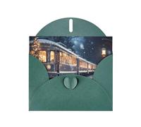 WZYCWB Nice snowy night train Dark Green Printed Holiday Cards - Perfect for heartwarming holiday greetings