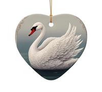 WZYCWB Nice Swan patterned Heart Shape ceramic pendant, perfect for decorating your home Christmas tree for winter parties
