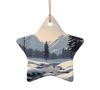 WZYCWB Nordic simple snow scene patterned Star Shape ceramic pendant, perfect for decorating your home Christmas tree for winter parties