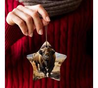WZYCWB North American bison herd patterned Star Shape ceramic pendant, perfect for decorating your home Christmas tree for winter parties