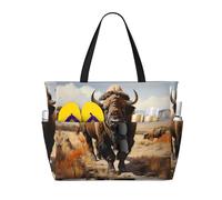 WZYCWB North American bison herd Printed beach travel bag for swimming and fitness/supermarket shopping/seaside vacation