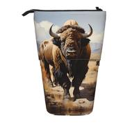 WZYCWB North American Bison Herd Retractable Storage Container for Pen Holders, Makeup Brush Holders, or Coin Drawstring Bags.