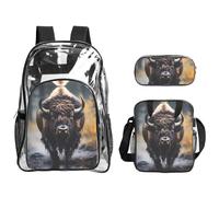 WZYCWB North American bison Printed backpack set | Lunch bag and pencil case | Perfect for work, business trips, and vacations.