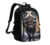 WZYCWB North American bison Printed laptop backpack, business men's commuter backpack, computer bag with USB port charging