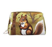 WZYCWB Nut-eating squirrel Leather cosmetic bag with pockets, portable travel cosmetic bag, large capacity cosmetic storage bag,