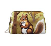 WZYCWB Nut-Eating Squirrel Patterned Leather Cosmetic Bag - Perfect for Carry-On or Home Organization