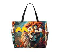 WZYCWB oil painting of a lion Beach bag large travel bag gym swimming pool zipper storage bag
