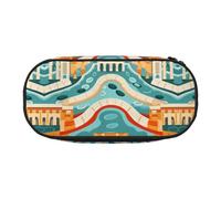 WZYCWB Old Street Buildings Large Capacity Pencil Bag - Multifunctional Storage Box, Portable and Durable Pencil Bag for Office and School Supplies