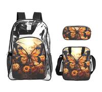 WZYCWB orange yellow butterfly field flowers Printed backpack set | Lunch bag and pencil case | Perfect for work, business trips, and vacations.