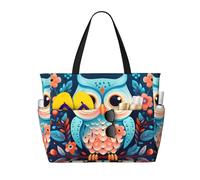 WZYCWB owl motif Beach bag large travel bag gym swimming pool zipper storage bag