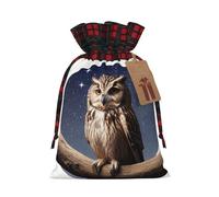 WZYCWB Owl under the moon Christmas Gift Bags for Christmas Party Supplies Decorations, 8.3 * 11.8 Inch Colorblock Burlap Drawstring Gift Bags,