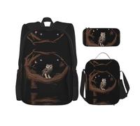 WZYCWB Owl under the starry sky Campus life backpack set (3 pieces) - school bag + pencil case + lunch bag, meet all the daily needs of students!