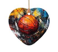 WZYCWB Painted Basketball patterned Heart Shape ceramic pendant, perfect for decorating your home Christmas tree for winter parties