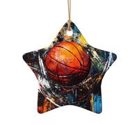 WZYCWB Painted Basketball patterned Star Shape ceramic pendant, perfect for decorating your home Christmas tree for winter parties
