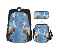 WZYCWB Pair of Crane Herons School Bag + Pencil case + Lunch Bag Combination Backpack Suitable for Everyday Commuting