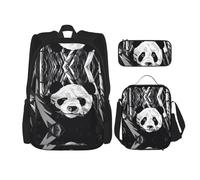 WZYCWB Panda Black and White Drawing School Bag + Pencil case + Lunch Bag Combination Backpack Suitable for Everyday Commuting