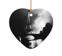 WZYCWB Paris Black patterned Heart Shape ceramic pendant, perfect for decorating your home Christmas tree for winter parties