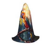 WZYCWB Parrot on a branch L Printed youth hooded cloak perfect for wizards and role-play costumes (S-L)
