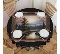 WZYCWB Party Gathering Wedding Table Protector Cloth, 60 Inch Diameter Decorative Round Table Cloth, Distant Mountains and Rivers Easy Clean Table Cloth