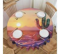 WZYCWB Party Gathering Wedding Table Protector Cloth, 60 Inch Diameter Decorative Round Table Cloth, Desert Day Easy Clean Table Cloth