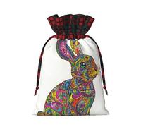 WZYCWB Patterned rabbit Christmas Gift Bags for Christmas Party Supplies Decorations, 8.3 * 11.8 Inch Colorblock Burlap Drawstring Gift Bags,