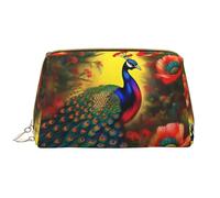 WZYCWB Peacock flowers Leather cosmetic bag with pockets, portable travel cosmetic bag, large capacity cosmetic storage bag,
