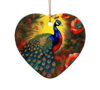 WZYCWB Peacock flowers patterned Heart Shape ceramic pendant, perfect for decorating your home Christmas tree for winter parties