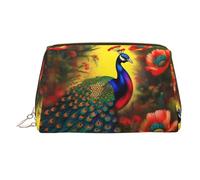 WZYCWB Peacock Flowers Patterned Leather Cosmetic Bag - Perfect for Carry-On or Home Organization