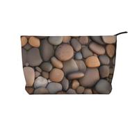 WZYCWB Pebbles in the beach Corduroy cosmetic bag, women's portable zipper handbag purse, suitable for travel and daily storage, cosmetics