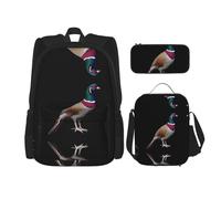 WZYCWB Pheasant Backpack (3-piece set), large capacity backpack, student school bag, pencil case, lunch bag combination