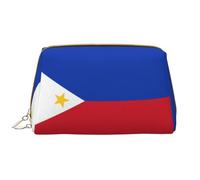 WZYCWB Philippine flag Leather cosmetic bag with pockets, portable travel cosmetic bag, large capacity cosmetic storage bag,