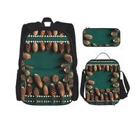 WZYCWB Pine Cone Border Backpack set (3-piece set) - student school bag + pencil case + lunch bag, large capacity backpack, Black, One Size