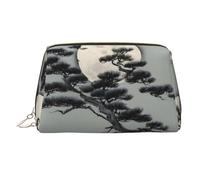 WZYCWB Pine Tree Under The Moon Patterned Leather Cosmetic Bag - Perfect for Carry-On or Home Organization