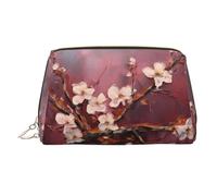 WZYCWB Pink Apricot Blossoms Printed Leather Cosmetic Bag for Women - Stylish and Soft, Durable