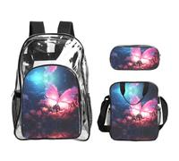 WZYCWB pink butterfly Printed backpack set | Lunch bag and pencil case | Perfect for work, business trips, and vacations.