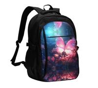 WZYCWB pink butterfly Printed laptop backpack, business men's commuter backpack, computer bag with USB port charging