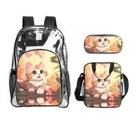 WZYCWB Pink Cartoon Cat Printed backpack set | Lunch bag and pencil case | Perfect for work, business trips, and vacations.