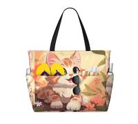 WZYCWB Pink Cartoon Cat Printed beach travel bag for swimming and fitness/supermarket shopping/seaside vacation