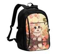 WZYCWB Pink Cartoon Cat Printed laptop backpack, business men's commuter backpack, computer bag with USB port charging
