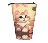 WZYCWB Pink Cartoon Cat Retractable Storage Container for Pen Holders, Makeup Brush Holders, or Coin Drawstring Bags.