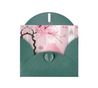 WZYCWB Pink cherry blossom staircase Dark Green Printed Christmas cards, wedding invitations, exquisite envelope cards