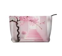 WZYCWB Pink Cherry Blossom Staircase Patterned Toiletry Storage Bag, Essential for organizing Cosmetics and Skincare Products.