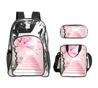 WZYCWB Pink cherry blossom staircase Printed backpack set | Lunch bag and pencil case | Perfect for work, business trips, and vacations.