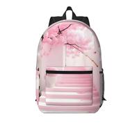WZYCWB Pink cherry blossom staircase Printed backpack with pockets - suitable for work, business trips, travel, sports