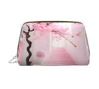 WZYCWB Pink Cherry Blossom Staircase Printed Leather Cosmetic Bag - Stylish and Portable Cosmetic Storage Bag