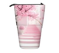 WZYCWB Pink Cherry Blossom Staircase Printed Retractable Pen Holder for Dorm or Office use.