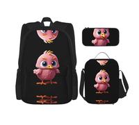 WZYCWB Pink Chick Campus life backpack set (3 pieces) - school bag + pencil case + lunch bag, meet all the daily needs of students!