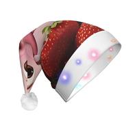 WZYCWB Pink Cow with Strawberries Adult Santa Hats, Plush New Year Christmas Party Gifts, Unisex New Year LED Light Santa Hats