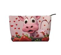 WZYCWB Pink Cow with Strawberries Patterned Toiletry Storage Bag, Essential for organizing Cosmetics and Skincare Products.