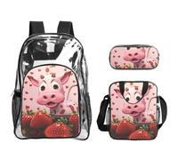 WZYCWB Pink Cow with Strawberries Printed backpack set | Lunch bag and pencil case | Perfect for work, business trips, and vacations.